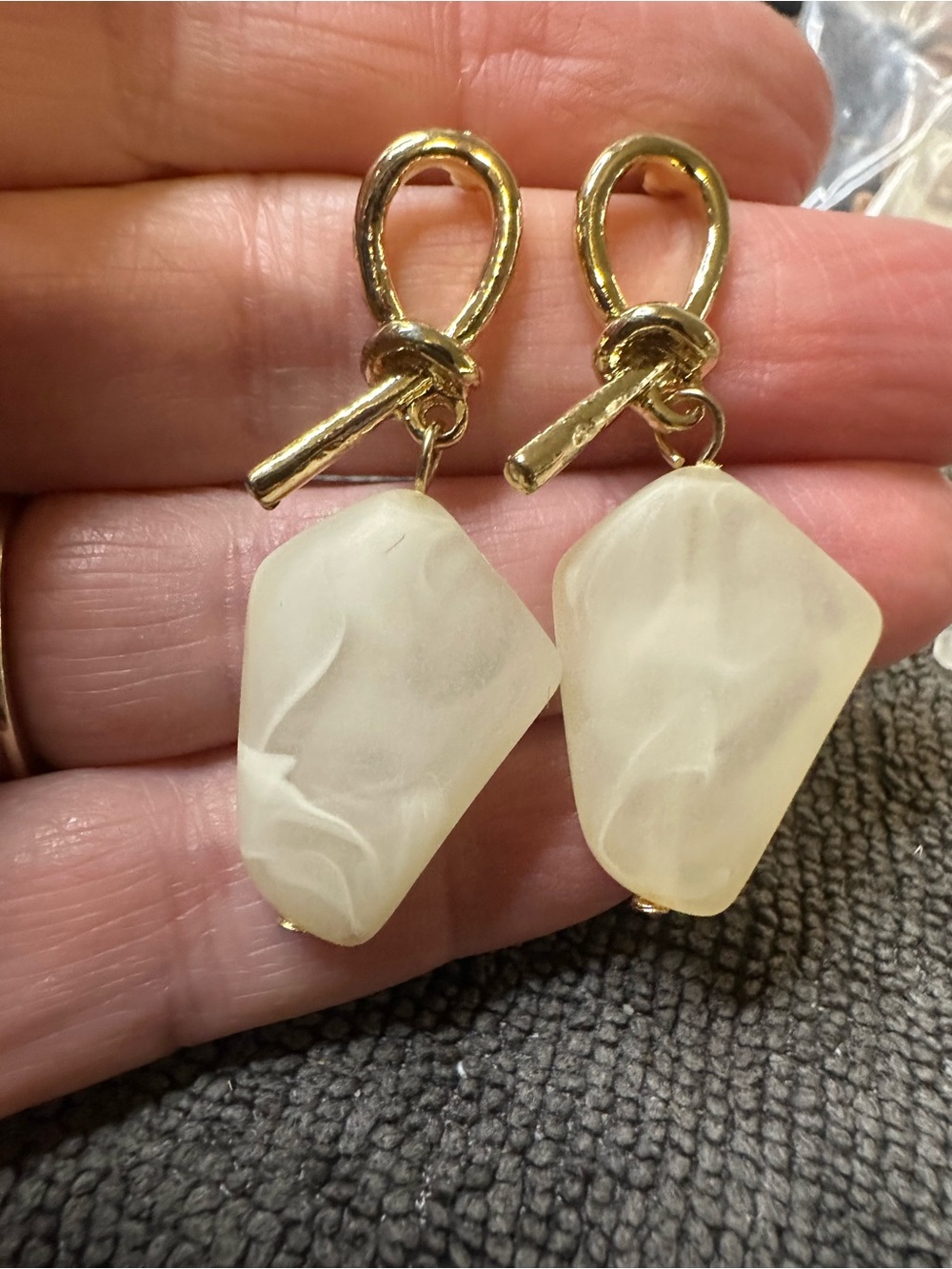 Gold Drop Earrings with Cream Marbled Stones